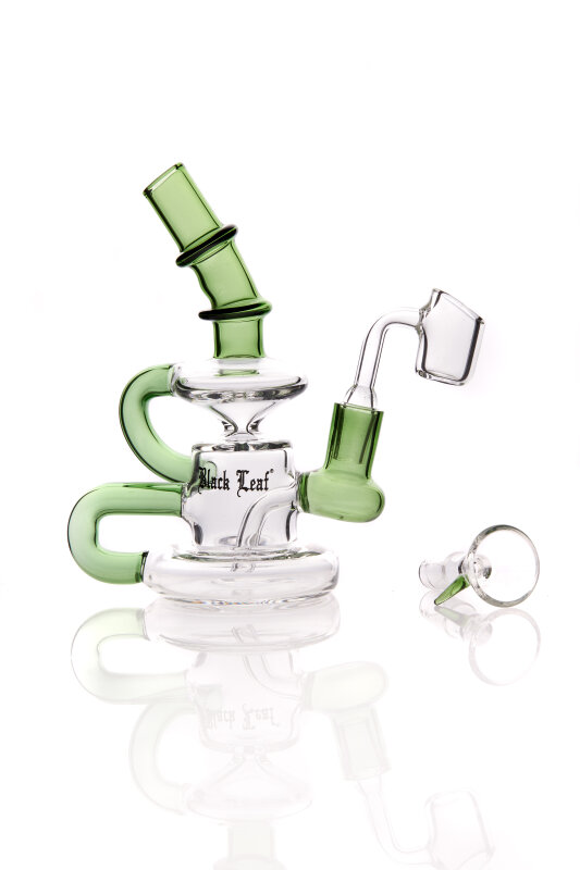 Black Leaf Recycler Dab Rig oil water pipe with banger green