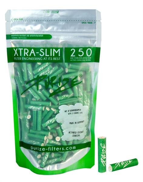 Purize XTRA Slim 250 pieces activated carbon filters Ø 5.9mm green