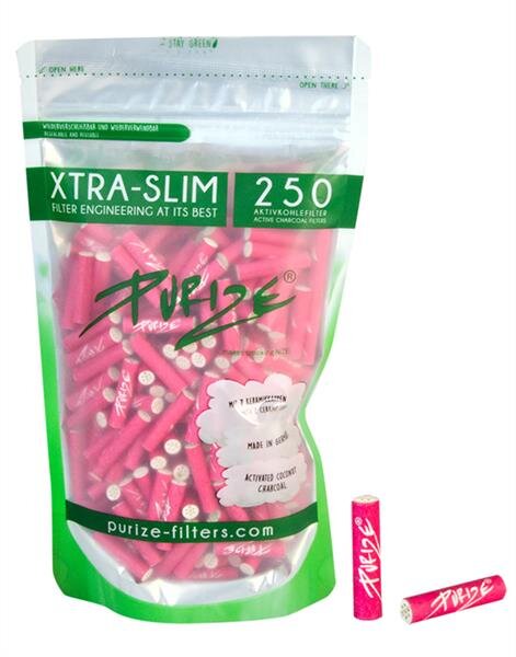 Purize XTRA Slim 250 Stück Aktivkohlefilter Ø 5,9mm pink