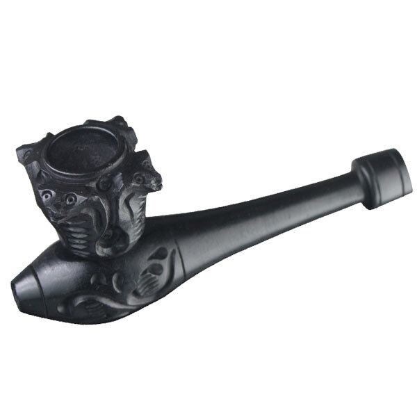 Wooden pipe, 10 cm, screw head with snake motif