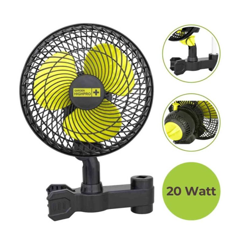 Schwenkventilator 20 Watt - Ø20cm mit Stangenclip oszillierend - Garden Highpro PROFAN
